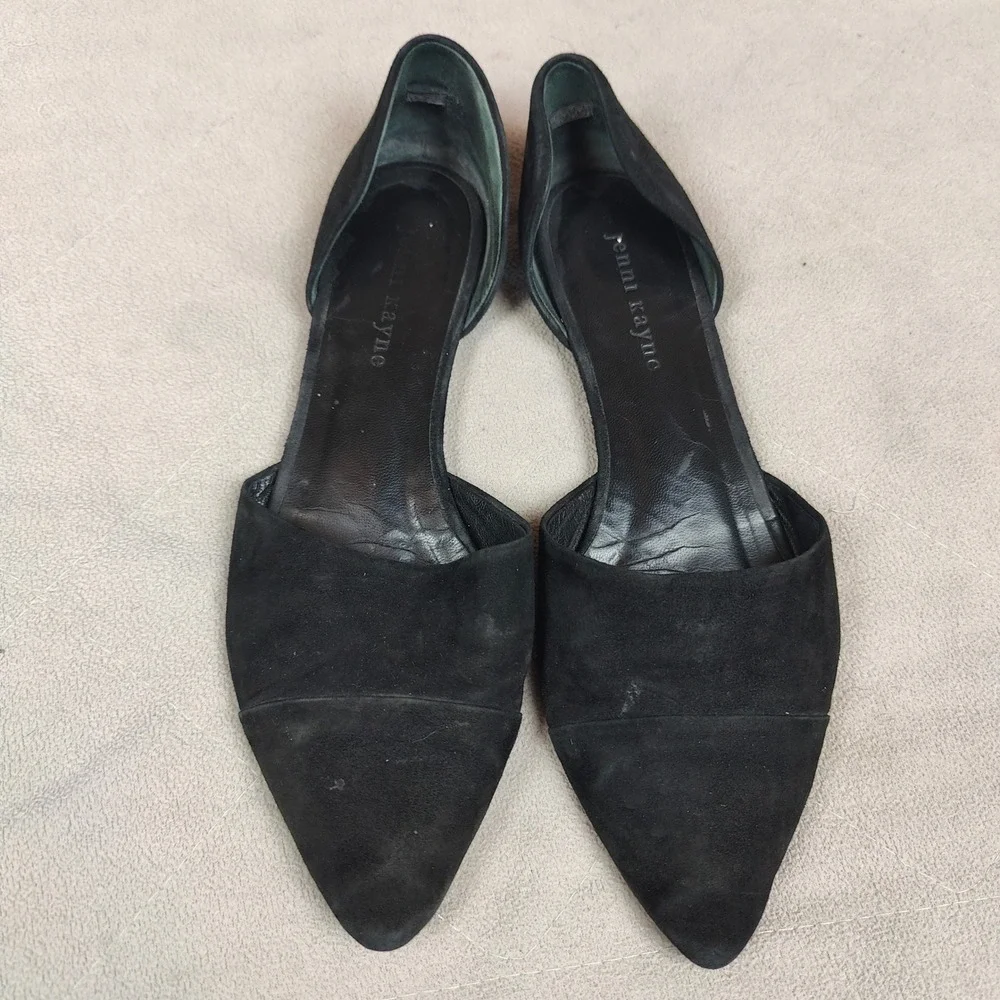 Jenni Kayne‎ Suede D'Orsay Flats Womens 38.5 8.5 Black Pointed Toe Made in Italy